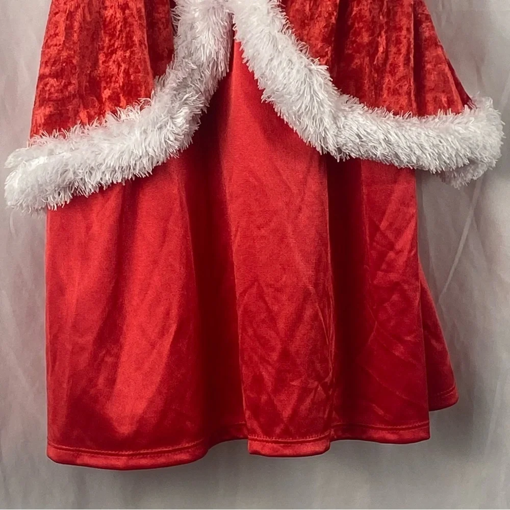 AME Festive Red and White Christmas Santa Dress Girl Kids Costume Size XS 4/5